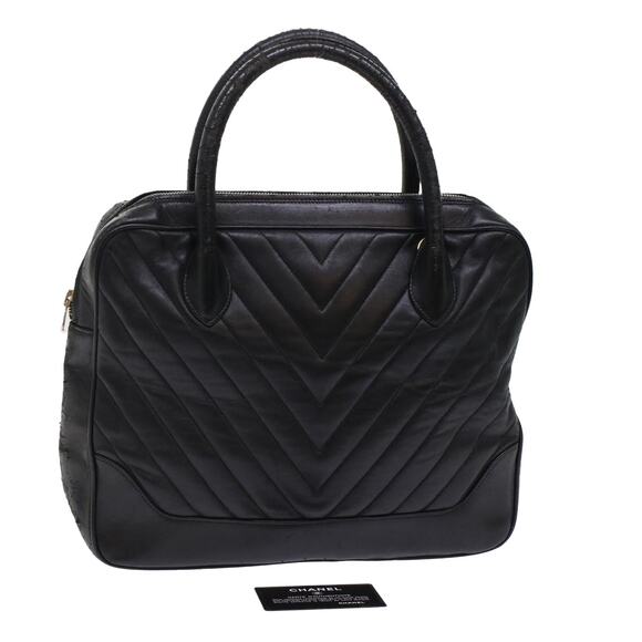 CHANEL V Stitch Hand Bag Leather Black CC - Picture 1 of 16